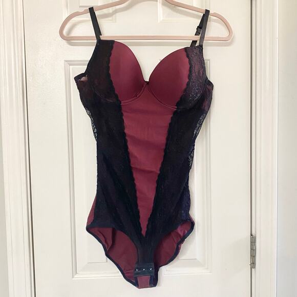 PRIMA VALENTINA • Black + Red Satin Lace Bodysuit - Picture 1 of 7